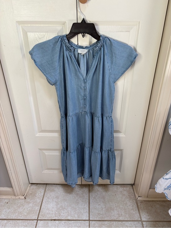 LOFT Dresses & Skirts - LOFT Light Chambray Ruffled Neck Button-Front Top